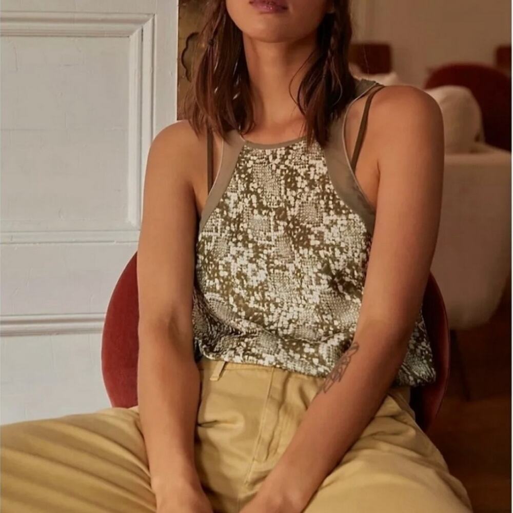 Free People Moss Green Nights Out Snakeskin Print
Bodysuit Size XS